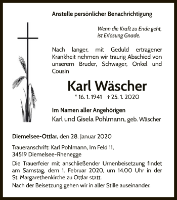 Traueranzeige von Karl Wäscher von WLZ