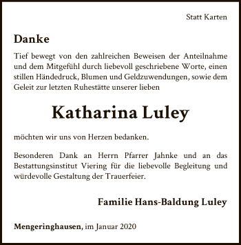 Traueranzeige von Katharina Luley von WLZ