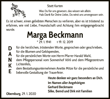 Traueranzeige von Marga Beckmann von WLZ