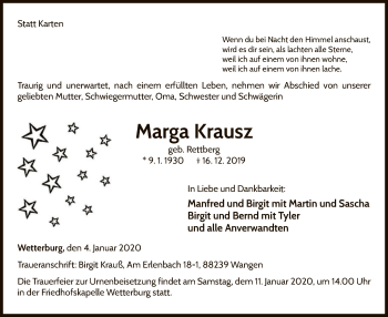 Traueranzeige von Marga Krausz von WLZ