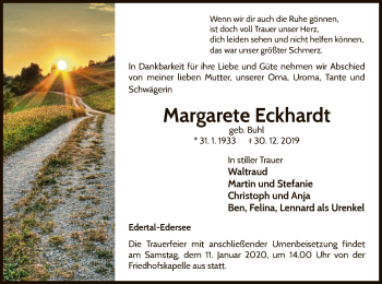 Traueranzeige von Margarete Eckhardt von WLZ