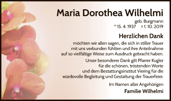 Traueranzeige von Maria Dorothea Wilhelmi von WLZ