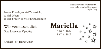 Traueranzeige von Mariella Dorl von WLZ