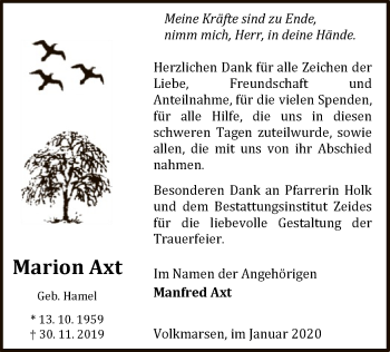 Traueranzeige von Marion Axt von WLZ