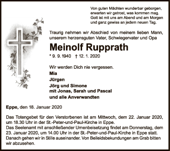 Traueranzeige von Meinolf Rupprath von WLZ