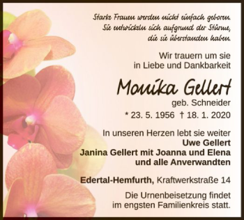 Traueranzeige von Monika Gellert von WLZ