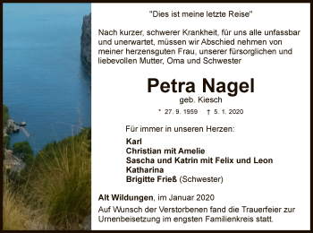 Traueranzeige von Petra Nagel von WLZ