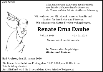 Traueranzeige von Renate Erna Daube von WLZ