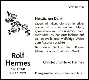 Traueranzeige von Rolf Hermes von WLZ