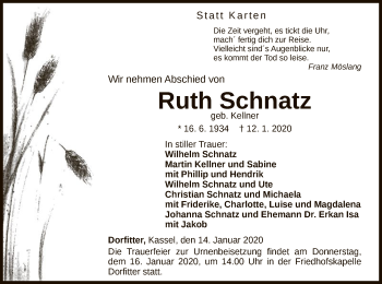 Traueranzeige von Ruth Schnatz von WLZ