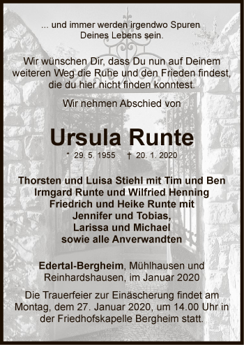 Traueranzeige von Ursula Runte von WLZ