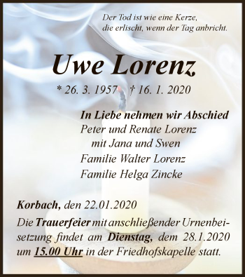 Traueranzeige von Uwe Lorenz von WLZ