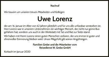 Traueranzeige von Uwe Lorenz von WLZ