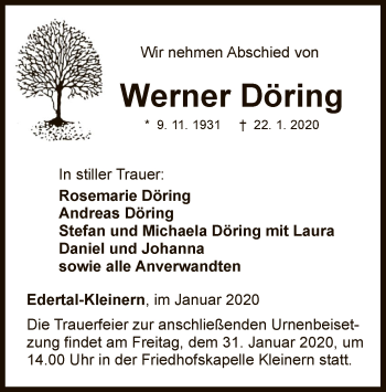 Traueranzeige von Werner Döring von WLZ
