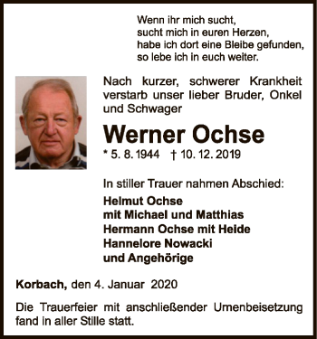 Traueranzeige von Werner Ochse von WLZ