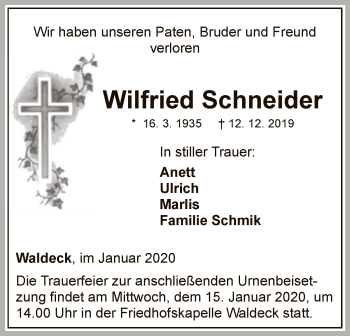 Traueranzeige von Wilfried Schneider von WLZ