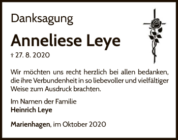 Traueranzeige von Anneliese Leye von WLZ