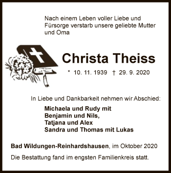 Traueranzeige von Christa Theiss von WLZ