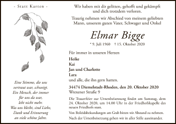 Traueranzeige von Elmar Bigge von WLZ