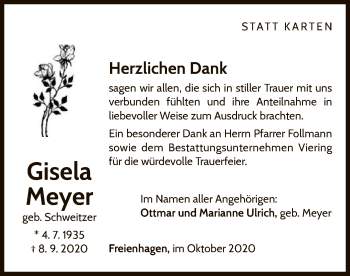 Traueranzeige von Gisela Meyer von WLZ