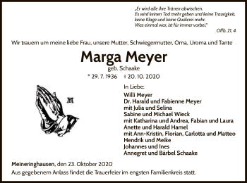 Traueranzeige von Marga Meyer von WLZ