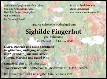 Traueranzeige von Sighilde Fingerhut von WLZ