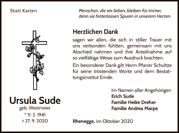 Traueranzeige von Ursula Sude von WLZ