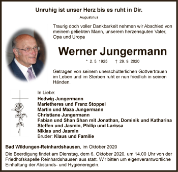 Traueranzeige von Werner Jungermann von WLZ