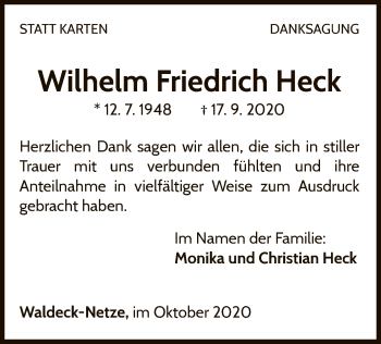 Traueranzeige von Wilhelm Friedrich Heck von WLZ