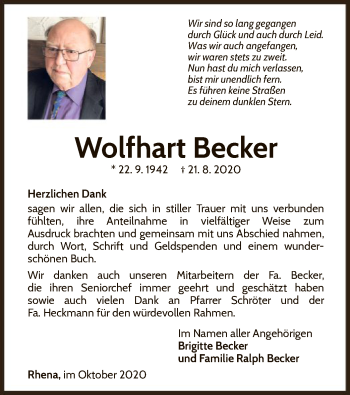 Traueranzeige von Wolfhart Becker von WLZ