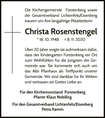 Traueranzeige von Christa Rosenstengel von WLZ