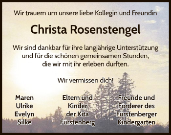 Traueranzeige von Christa Rosenstengel von WLZ