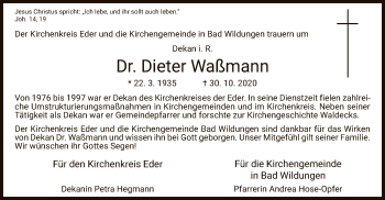 Traueranzeige von Dieter Waßmann von WLZ