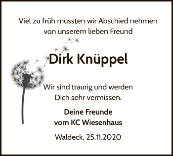 Traueranzeige von Dirk Knüppel von WLZ