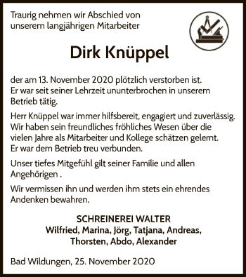 Traueranzeige von Dirk Knüppel von WLZ