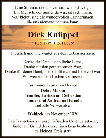 Traueranzeige von Dirk Knüppel von WLZ