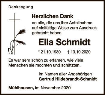 Traueranzeige von Ella Schmidt von WLZ