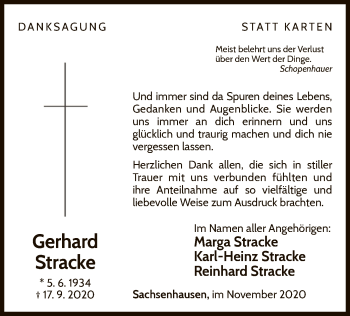 Traueranzeige von Gerhard Stracke von WLZ