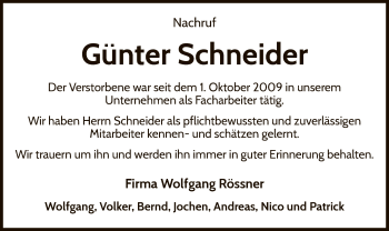 Traueranzeige von Günter Schneider von WLZ