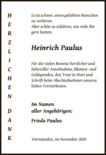 Traueranzeige von Heinrich Paulus von HNA