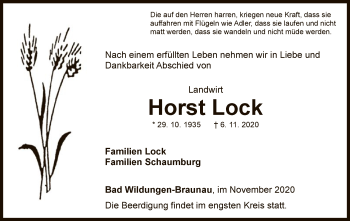 Traueranzeige von Horst Lock von WLZ