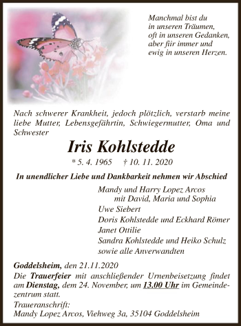 Traueranzeige von Iris Kohlstedde von WLZ