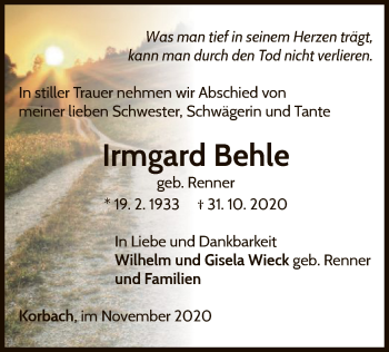 Traueranzeige von Irmgard Behle von WLZ