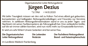 Traueranzeige von Jürgen Dezius von WLZ