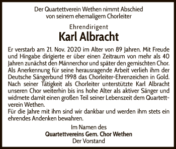 Traueranzeige von Karl Albracht von WLZ