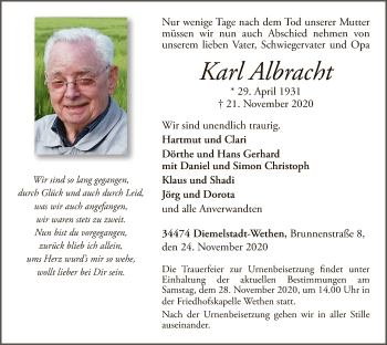 Traueranzeige von Karl Albracht von WLZ