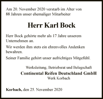 Traueranzeige von Karl Bock von WLZ