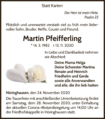 Traueranzeige von Martin Pfeifferling von WLZ