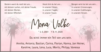 Traueranzeige von Mona Volke von WLZ