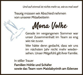 Traueranzeige von Mona Volke von WLZ